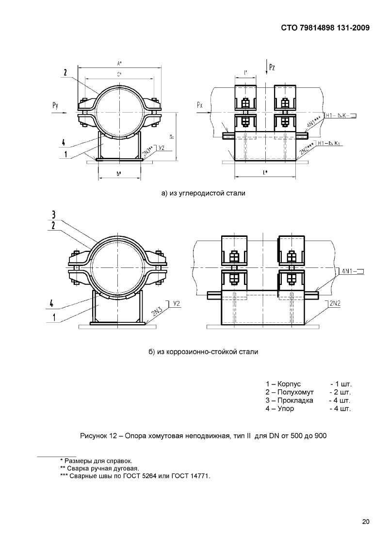 Опоры хомутовые  скользящие, неподвижные и направляющие СТО 79814898 131-2009. Страница 14