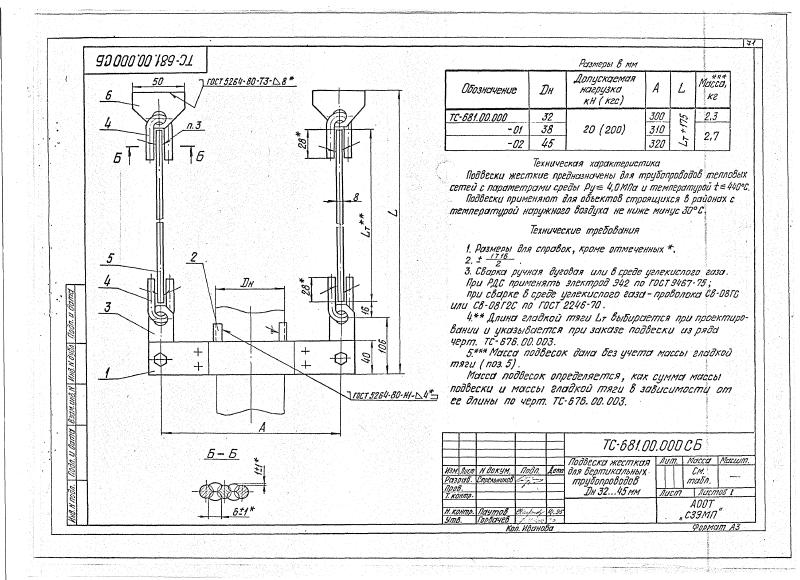 Подвеска жесткая вертикальных трубопроводов Дн 32-45мм ТС-681.00.000. Страница 1