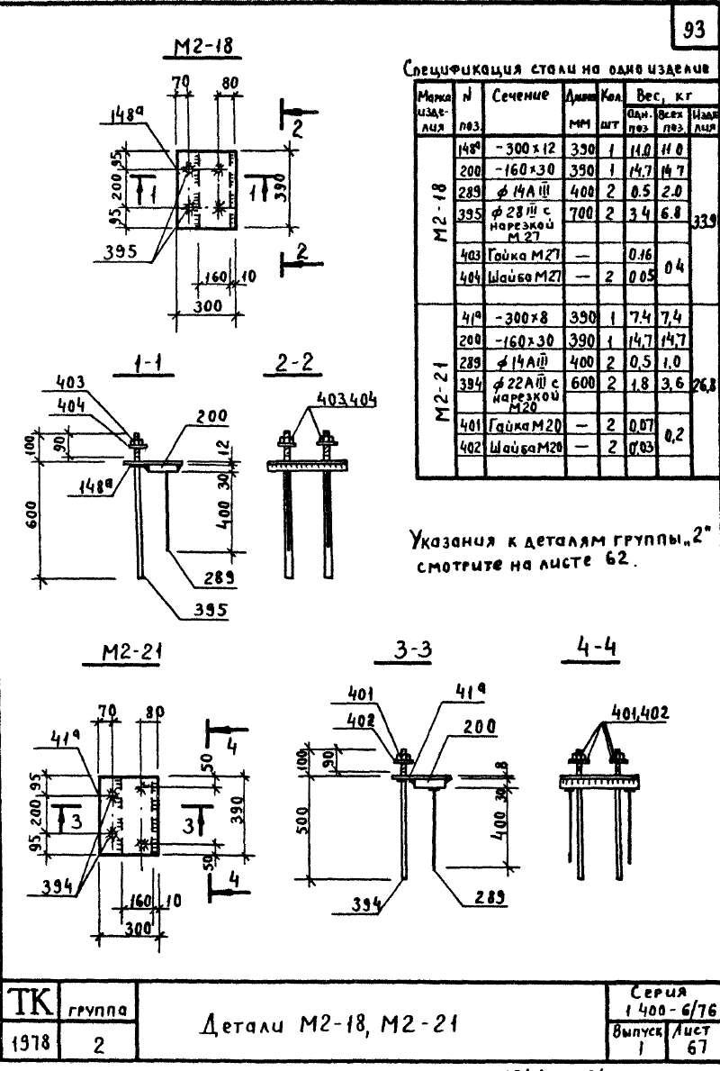 Закладные изделия марки М2 серия 1.400-6/76 выпуск 1. Страница 10